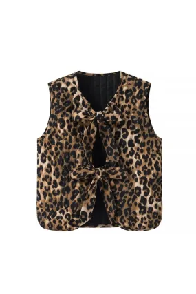 ' Nicholas' Leopard Print Corduroy Bow-Detail Cotton Vest