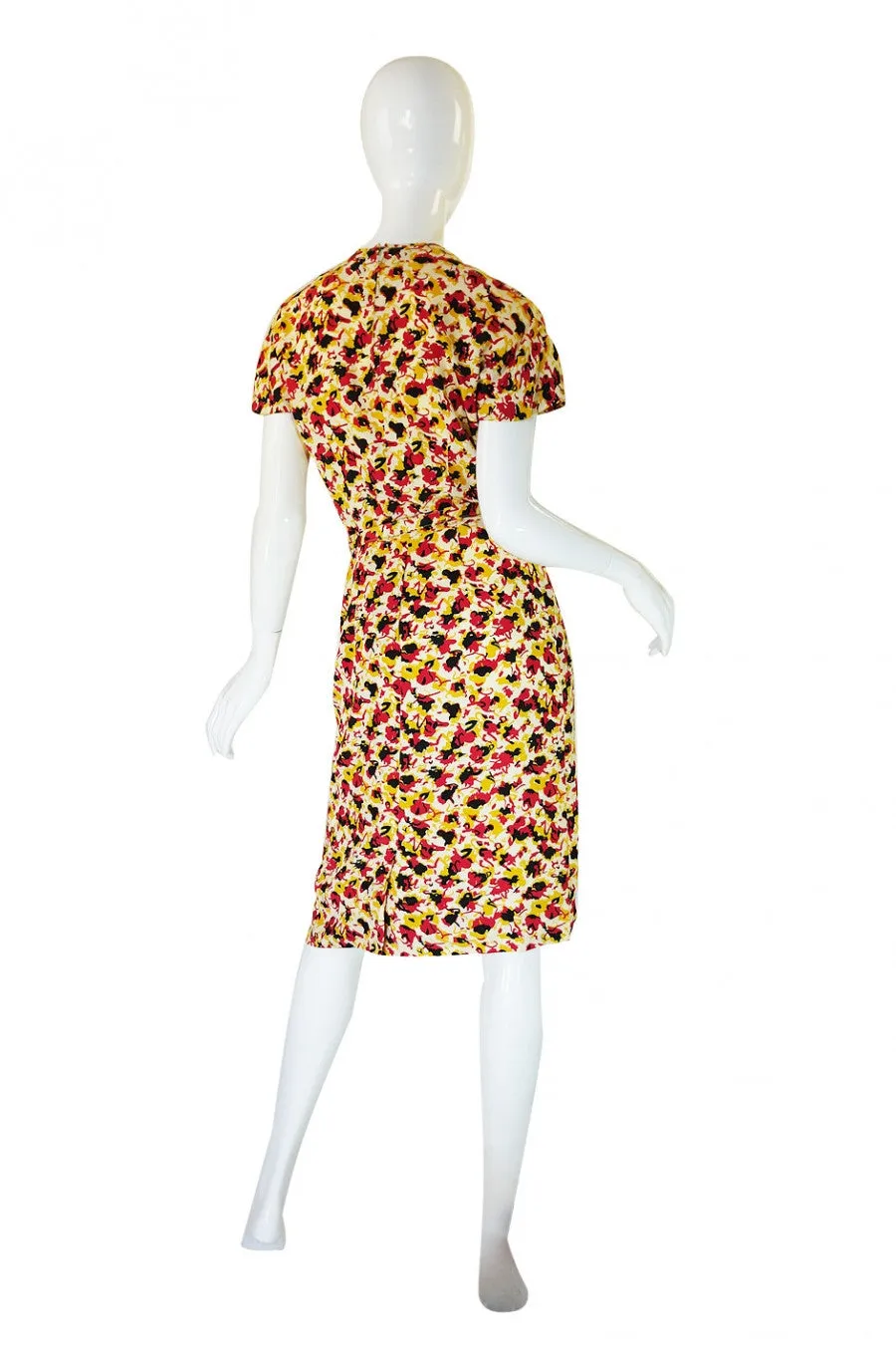 1940s Silk Floral Day Dress with Cutouts