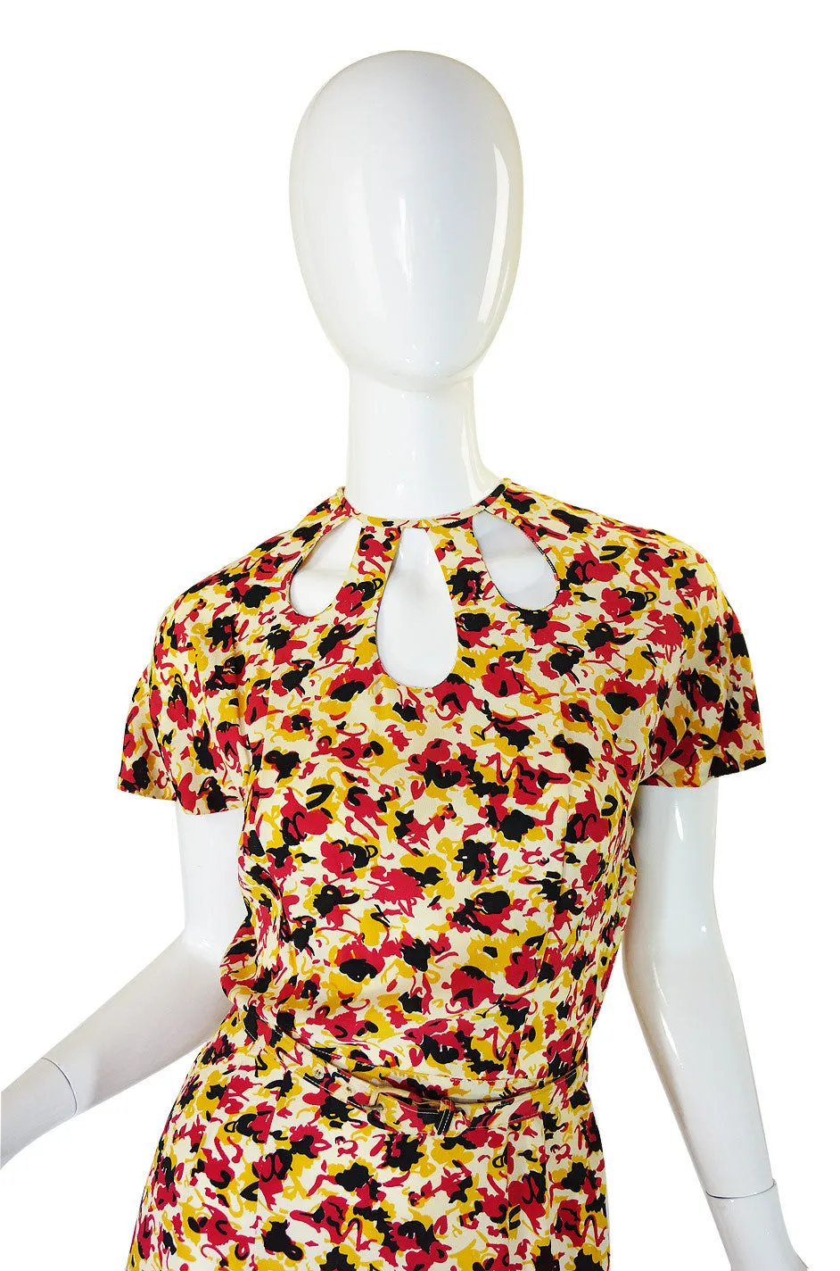 1940s Silk Floral Day Dress with Cutouts