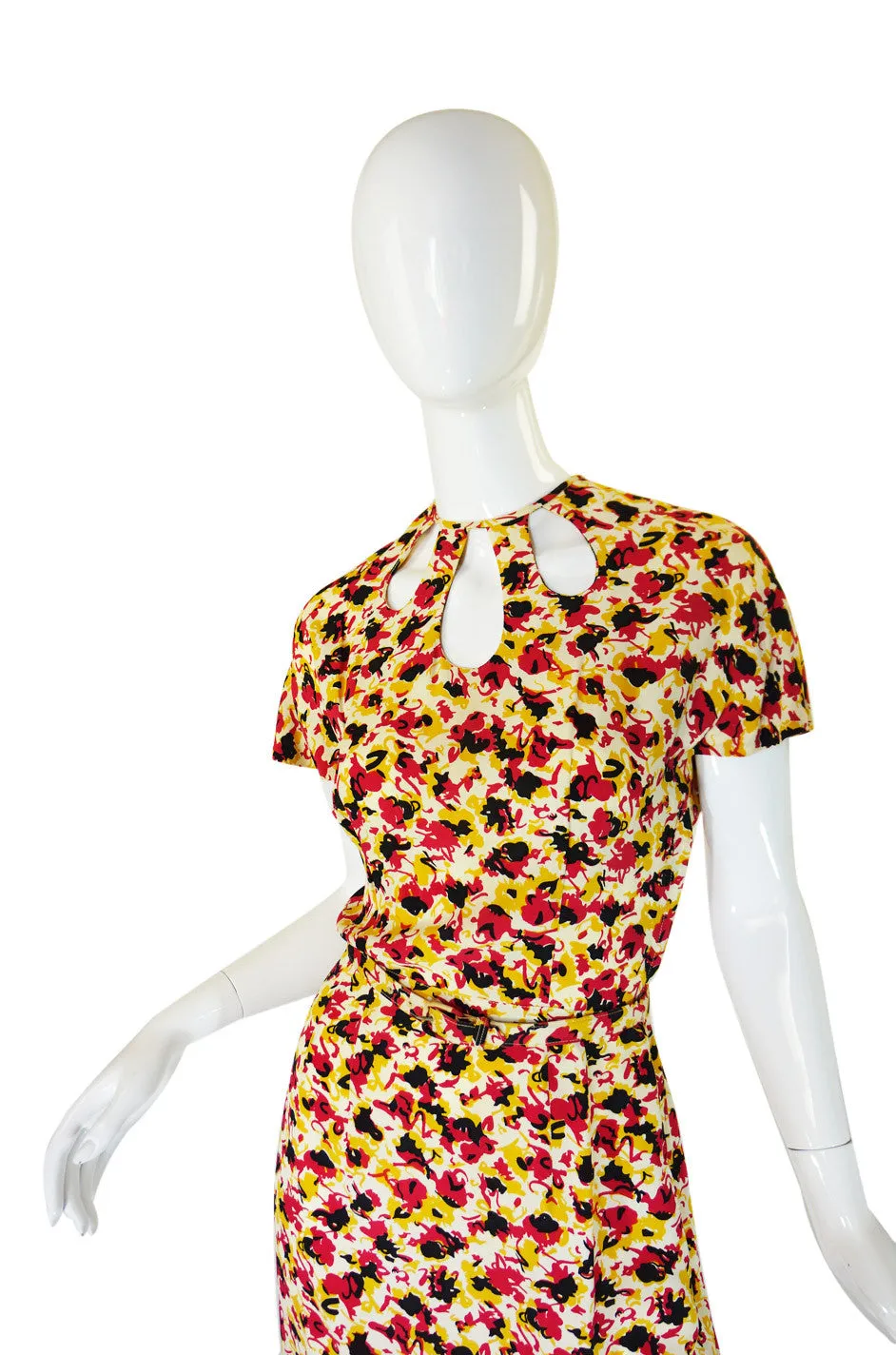 1940s Silk Floral Day Dress with Cutouts