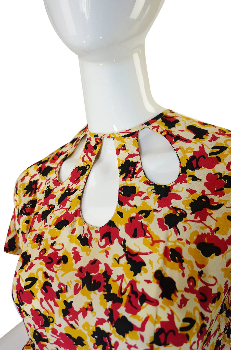 1940s Silk Floral Day Dress with Cutouts