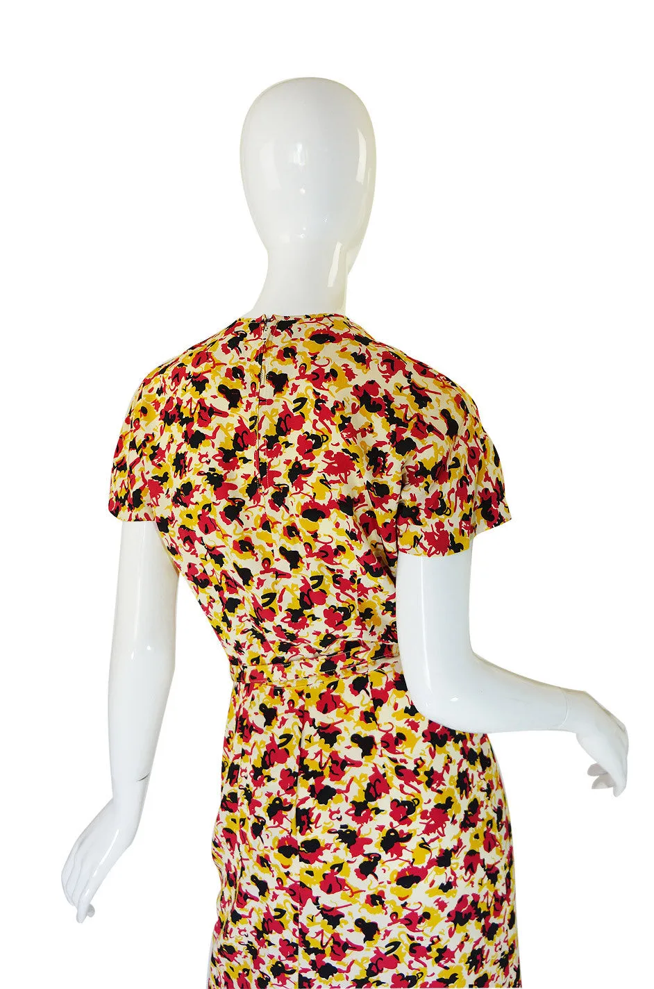 1940s Silk Floral Day Dress with Cutouts