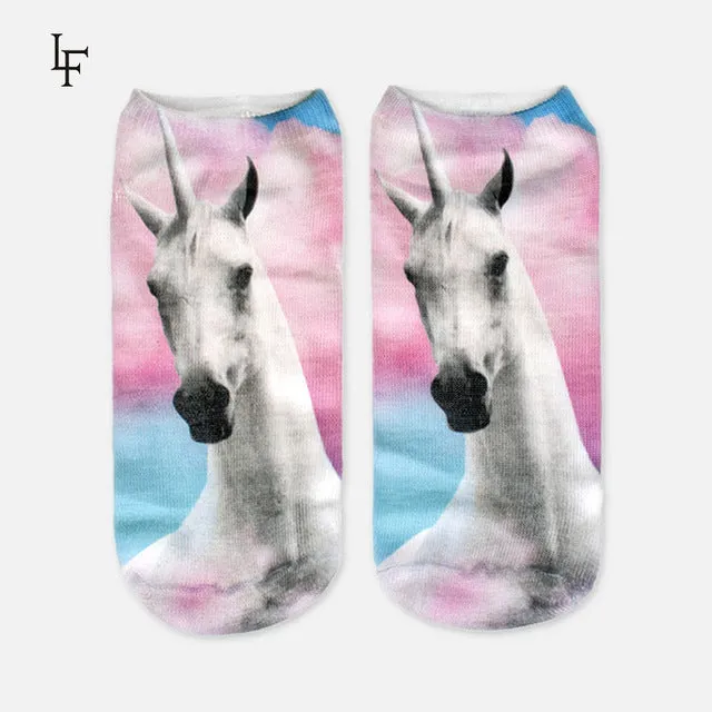 2017 Harajuku 3D Print Unicorn Socks Women Kawaii Ankle Licorne Chaussette Femme Calcetines Mujer Cute  Emoji Art Socks ws66