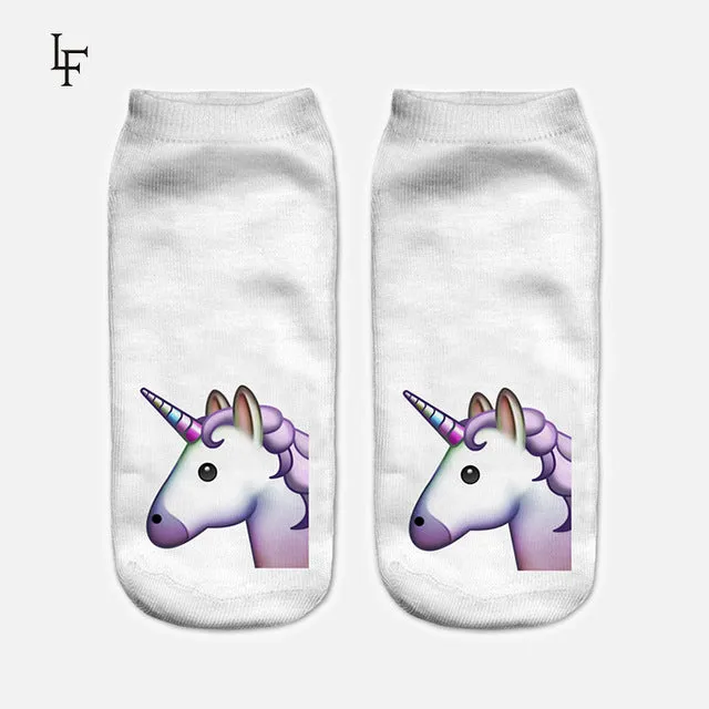 2017 Harajuku 3D Print Unicorn Socks Women Kawaii Ankle Licorne Chaussette Femme Calcetines Mujer Cute  Emoji Art Socks ws66