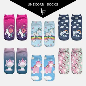 2017 Harajuku 3D Print Unicorn Socks Women Kawaii Ankle Licorne Chaussette Femme Calcetines Mujer Cute  Emoji Art Socks ws66