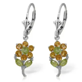 2.12 Carat 14K Solid White Gold Flowers Earrings Citrine Peridot