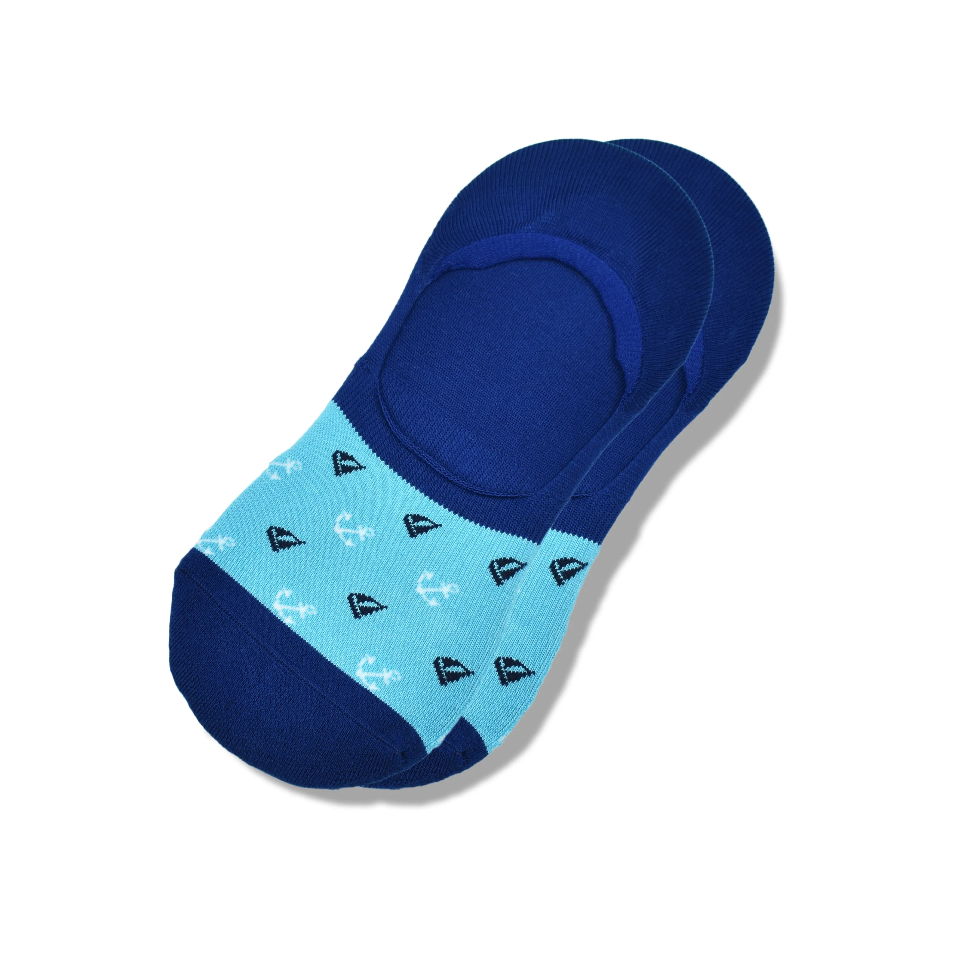 270° Non-Slip No Show Boats & Anchors (Blue)