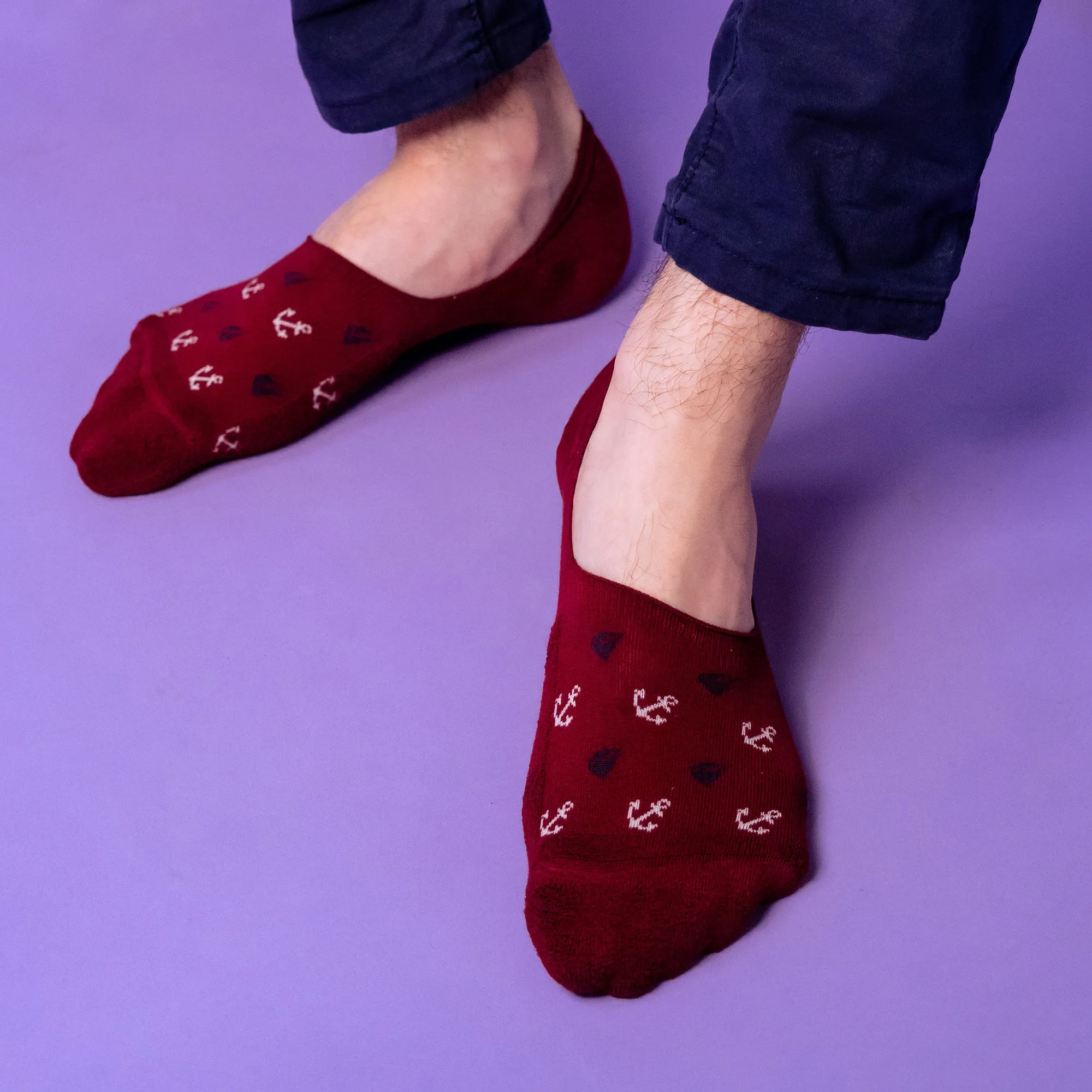 270° Non-Slip No Show Boats & Anchors (Burgundy)