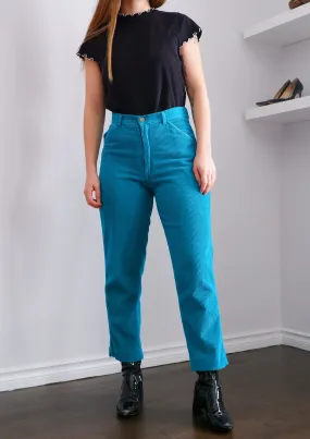 80s Turquoise Corduroy Straight Leg Pants - 6