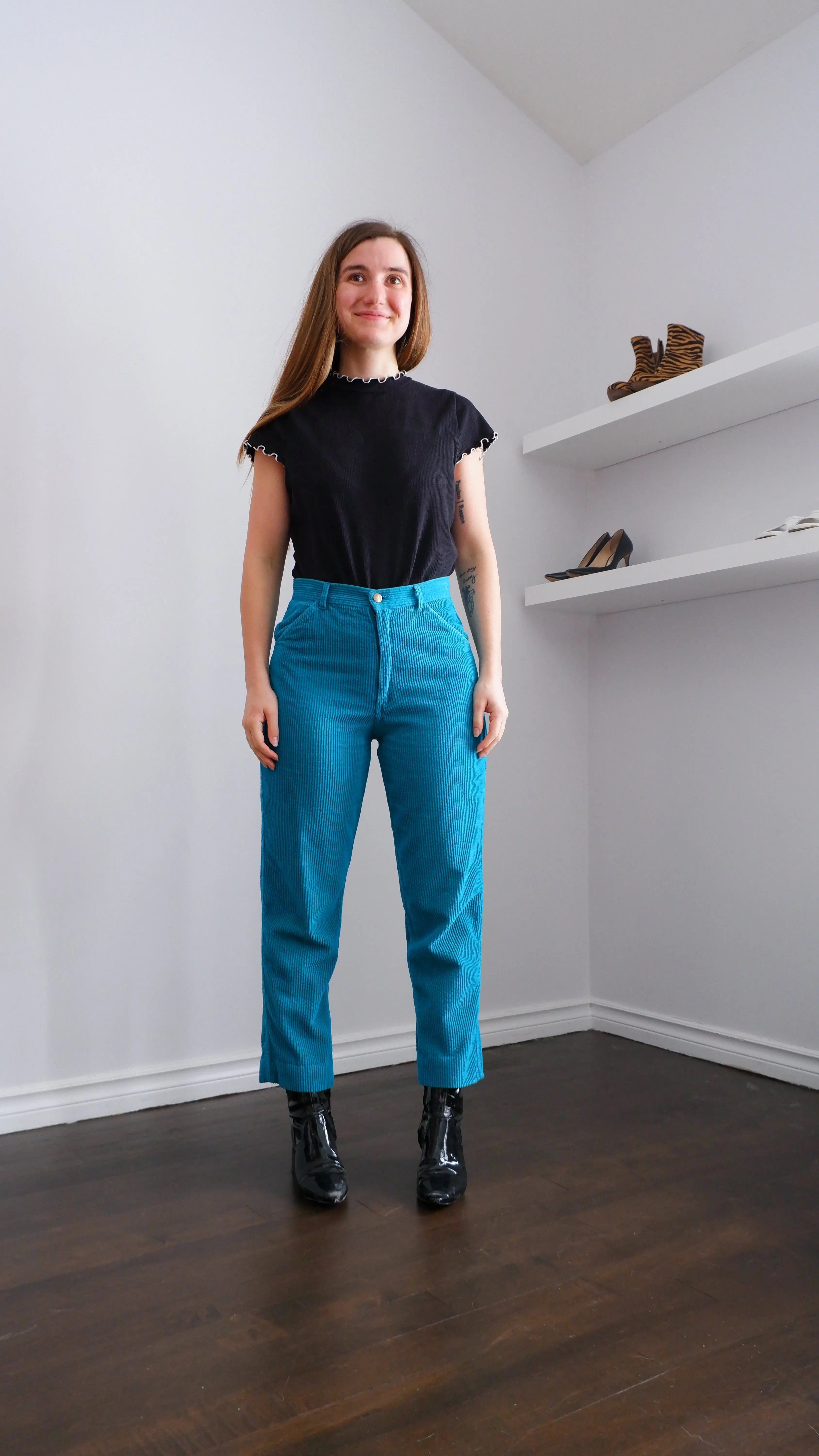 80s Turquoise Corduroy Straight Leg Pants - 6