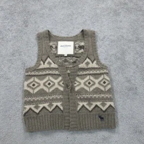 Abercrombie & Fitch Womens Cropped Vest Sweater Front Button Beige Brown Size M