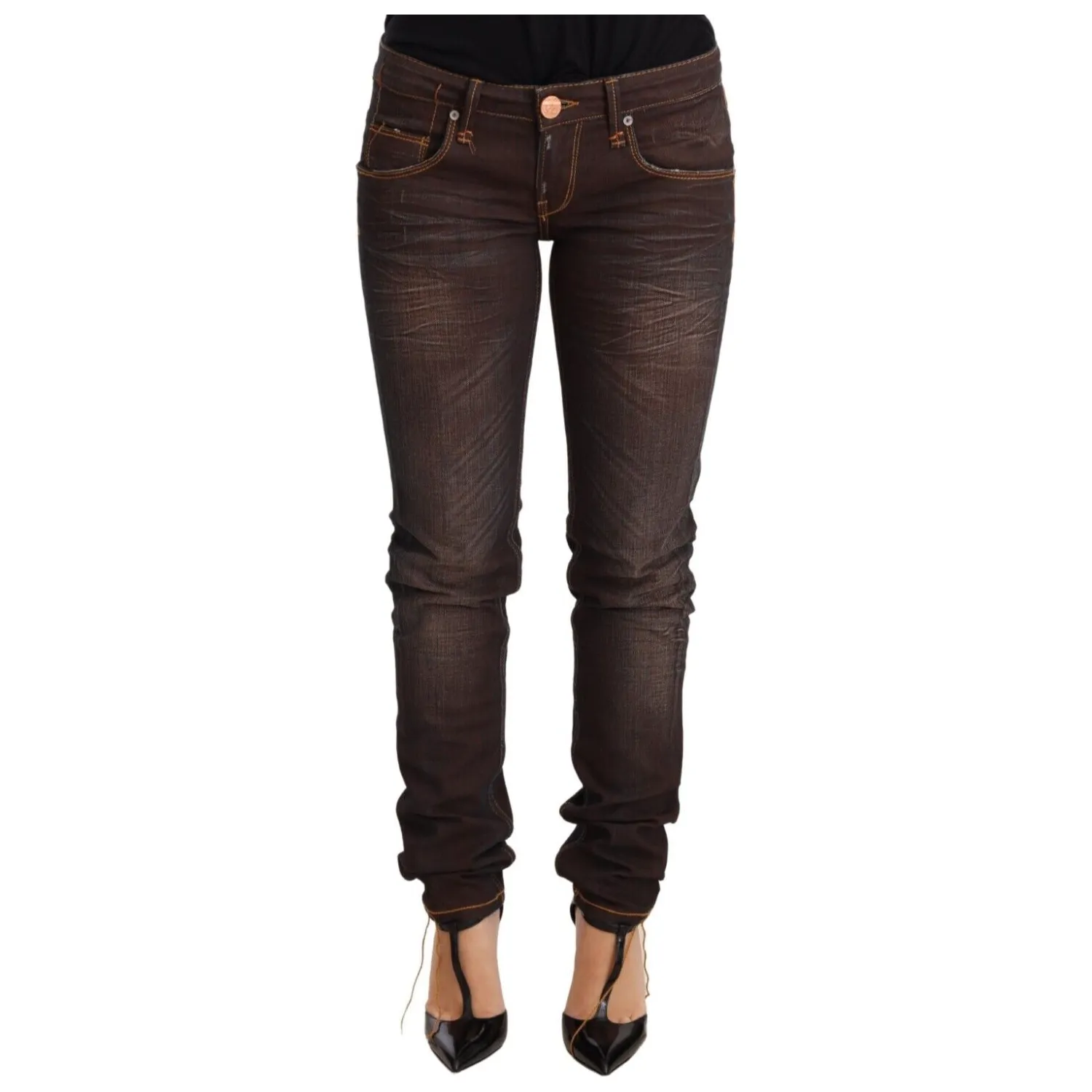 Acht Chic Low Waist Skinny Brown Jeans