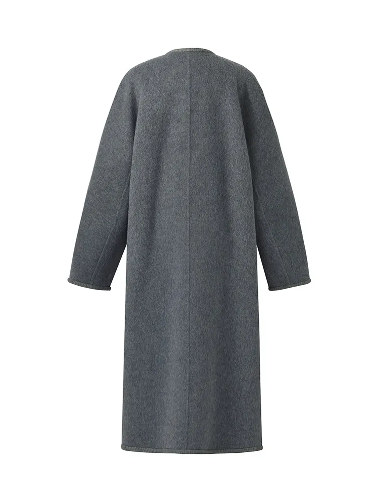 Alpaca Wool Women Overcoat With Knit Belt