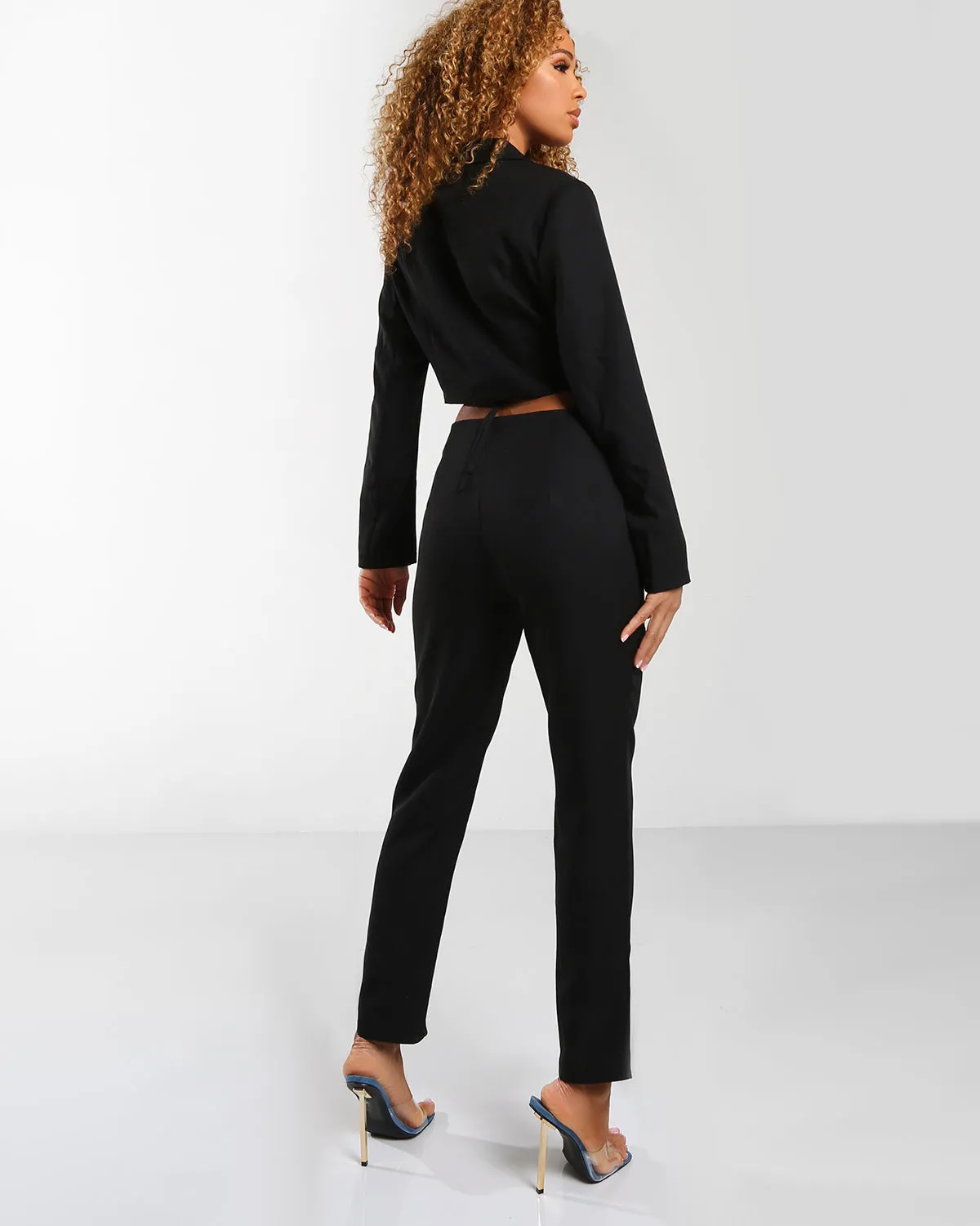 Amber x Public Desire waist detail split front trouser co-ord in black