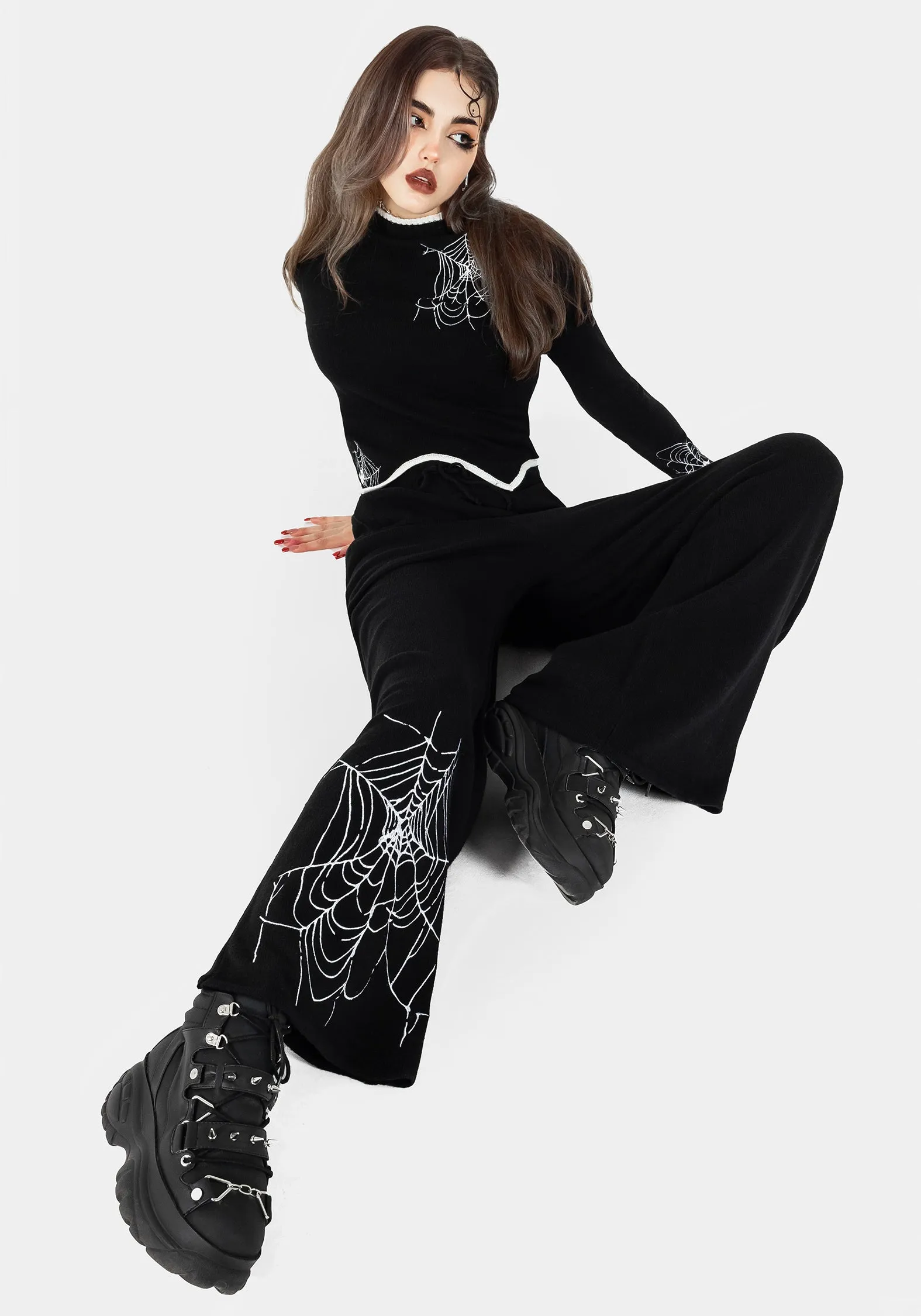 Araneae Embroidered Wide Leg Knit Joggers