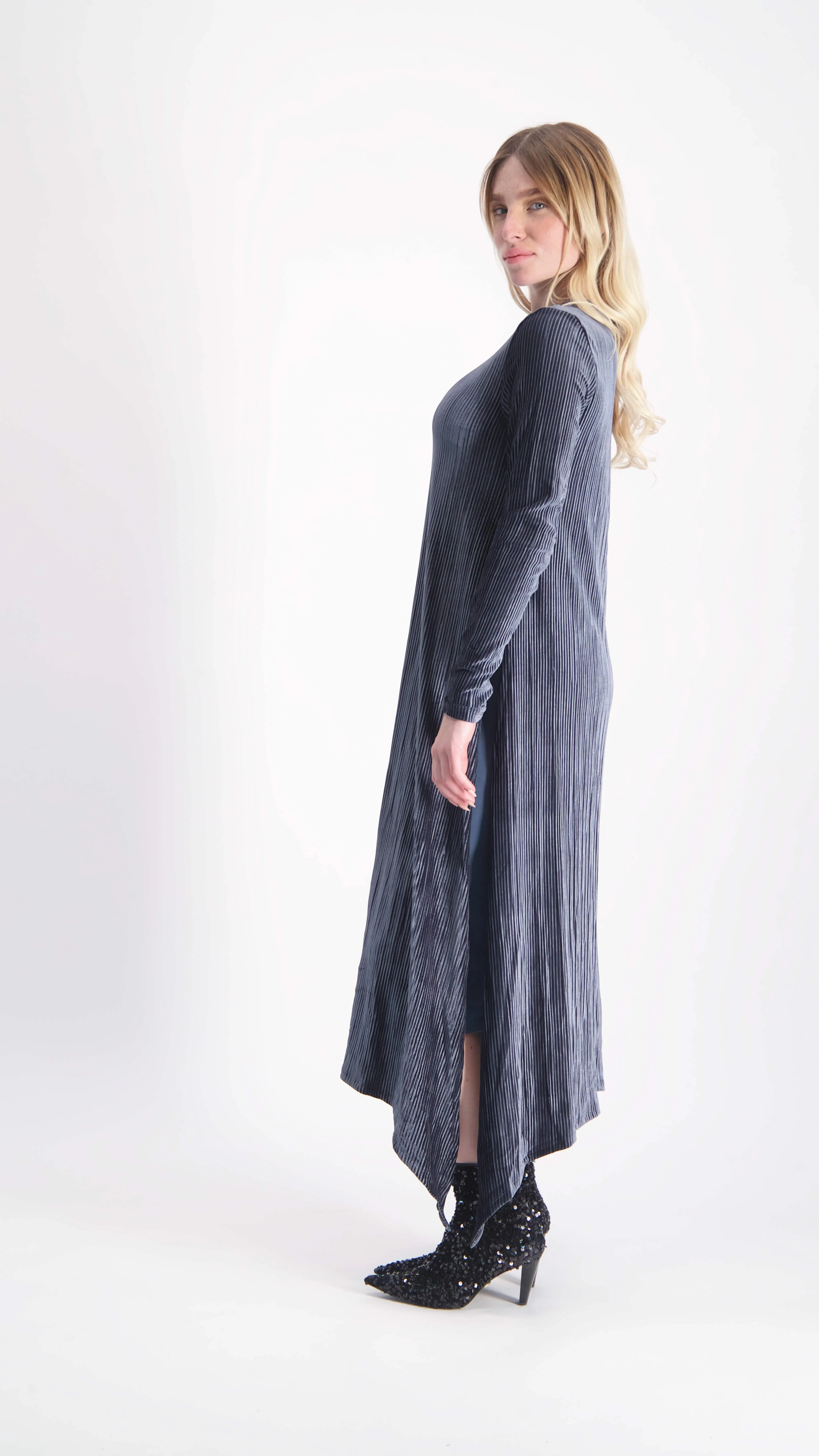 Asymmetric Ribbed Velvet Dress / Grey