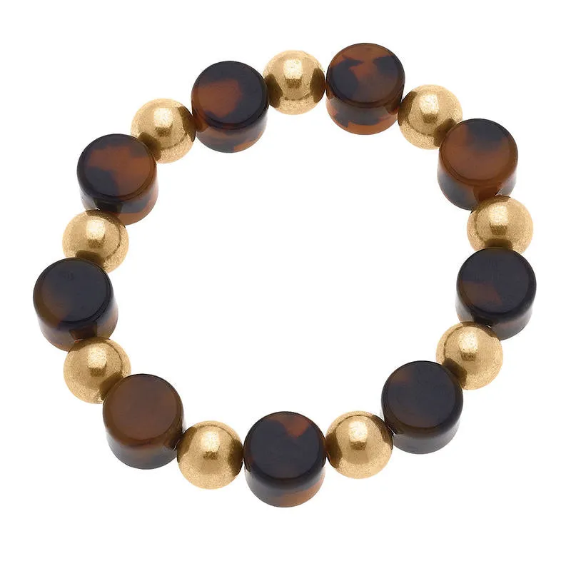 Ava Resin & Ball Bead Stretch Bracelet In Tortoise