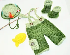 baby fisherman newborn photo prop, newborn fisherman outfit, fisherman costume, baby wader boots, fisherman hat/pants, crochet fisherman set