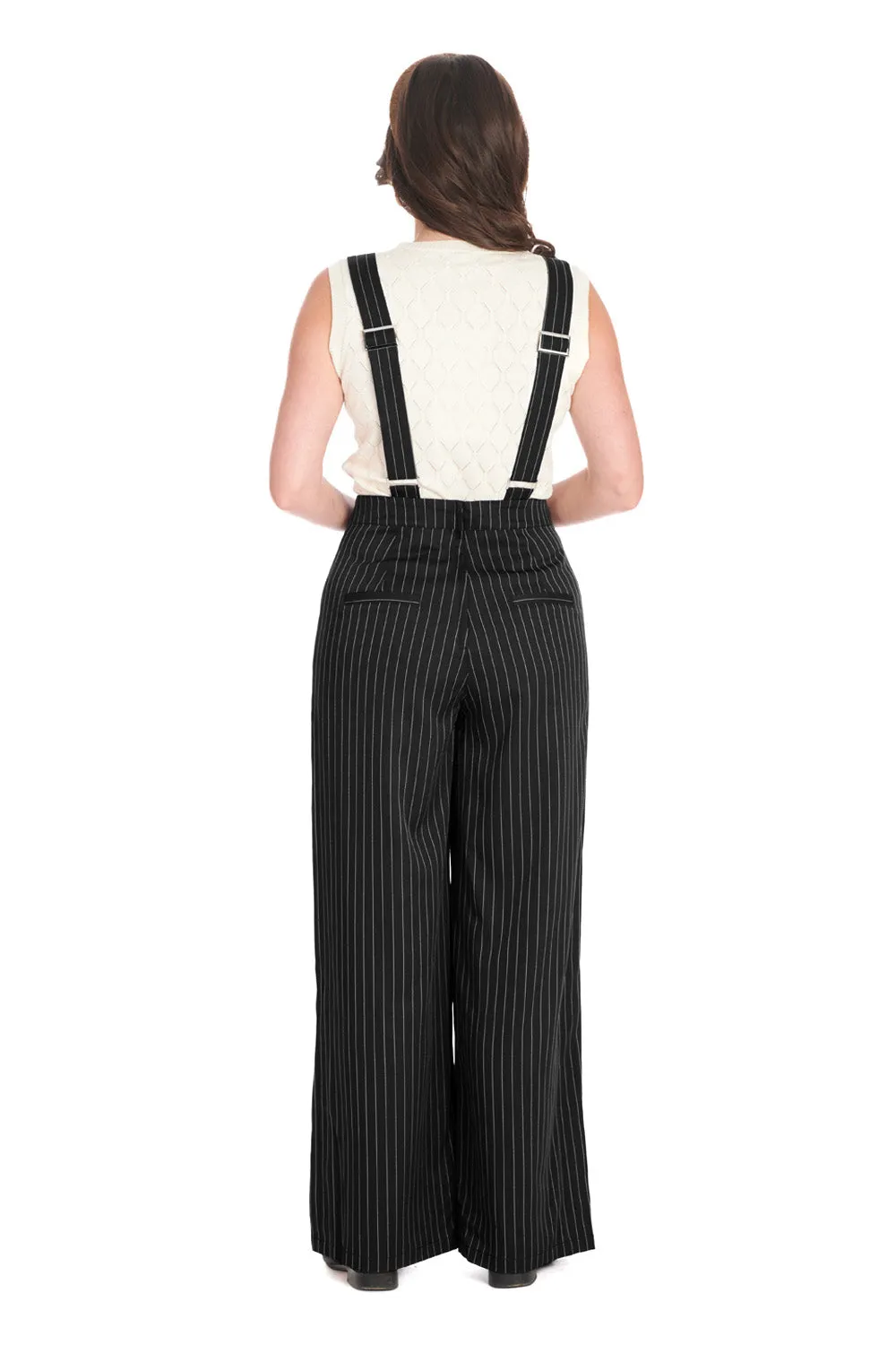 Banned Retro Stripe and Sail Black Pinstripe Dungaree Overalls