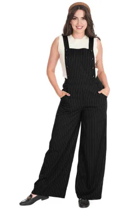 Banned Retro Stripe and Sail Black Pinstripe Dungaree Overalls