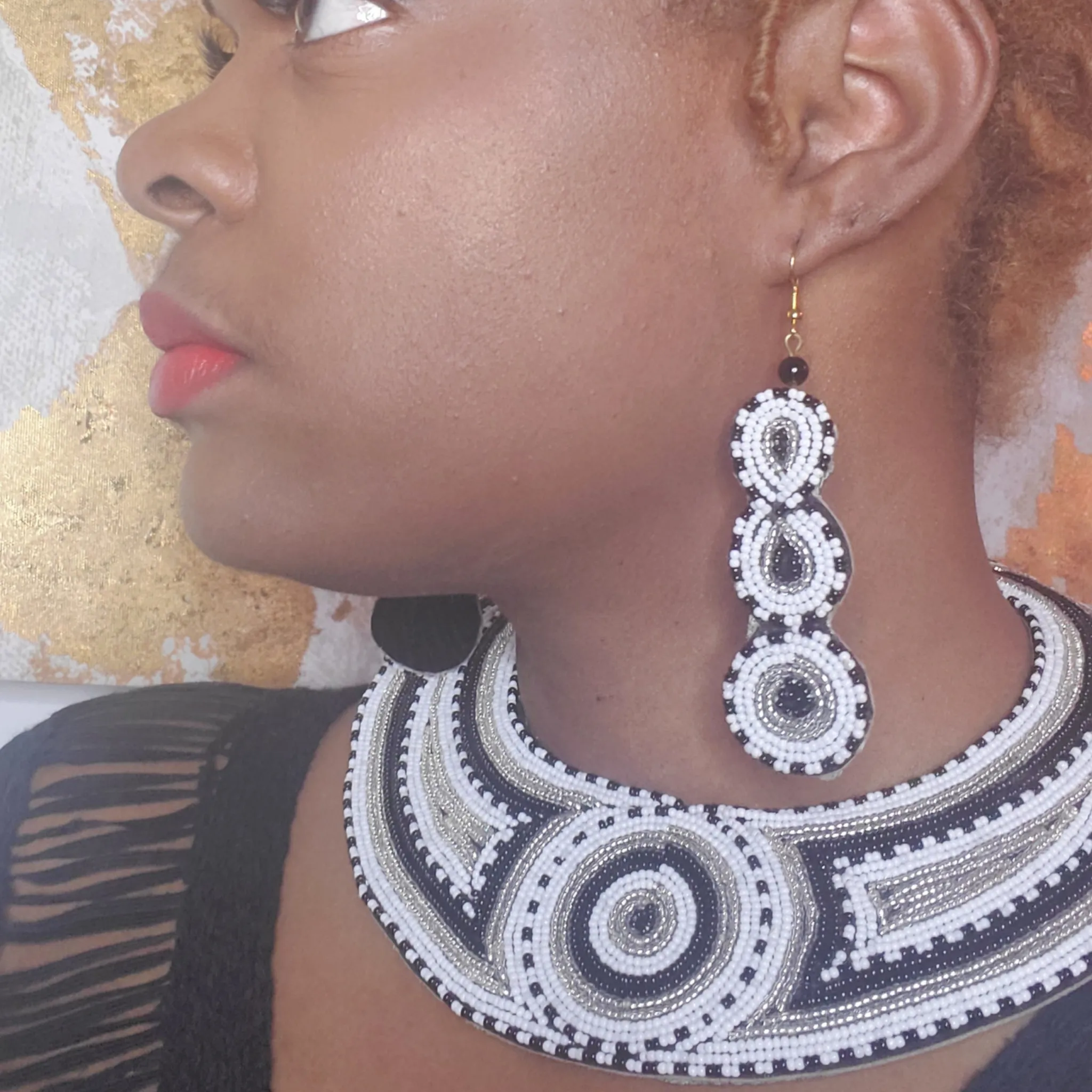 Beaded Collar Jewelry SET, Black & White