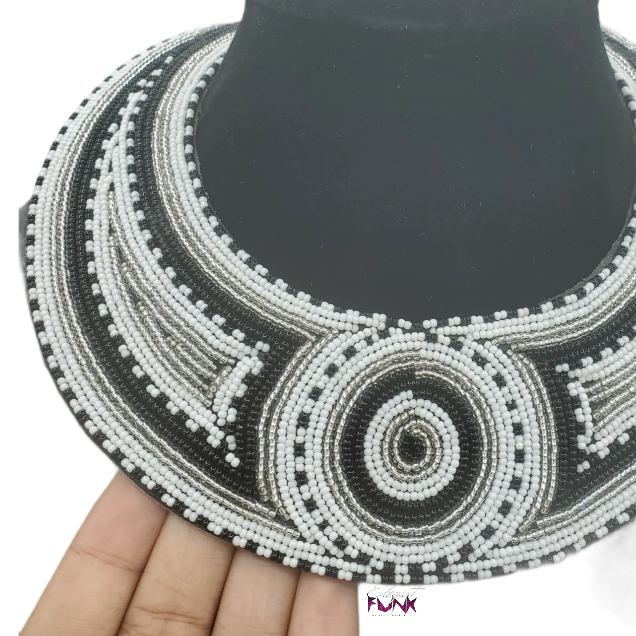 Beaded Collar Jewelry SET, Black & White