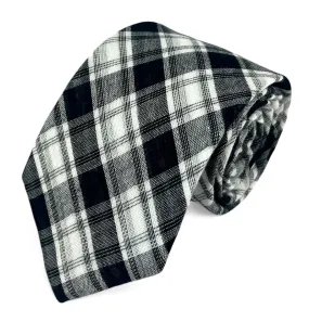 Black and White Plaid Cotton and Linen Necktie