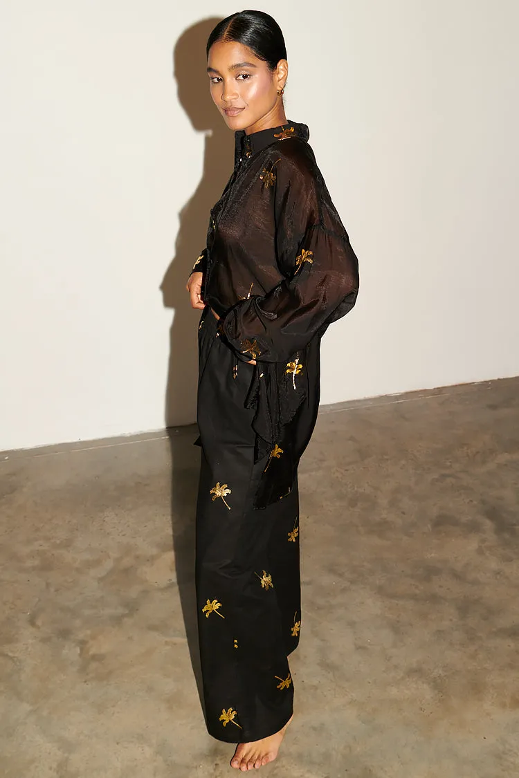 Black with Gold Palm Fleck Trousers