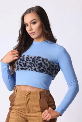 Blue and Furry Cheetah Print Top