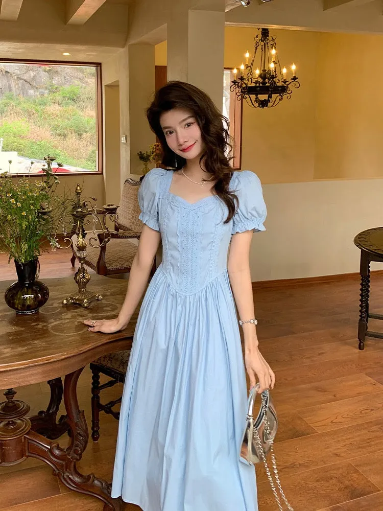 Blue Cotton Vintage inspired Swing Dress