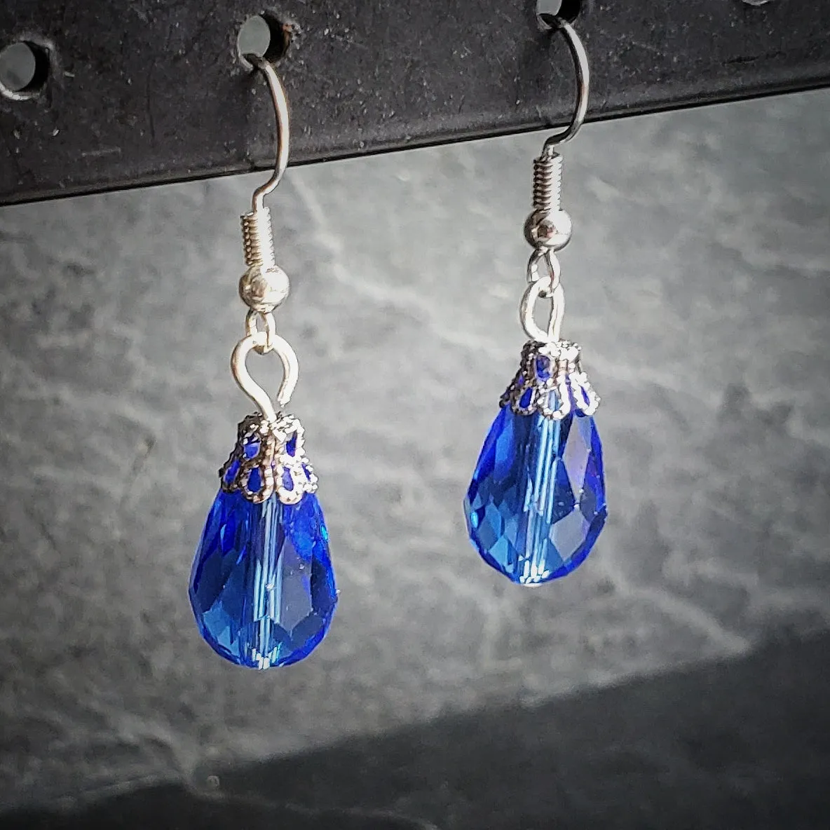 Blue Crystal Teardrop Earrings Handmade Jewelry