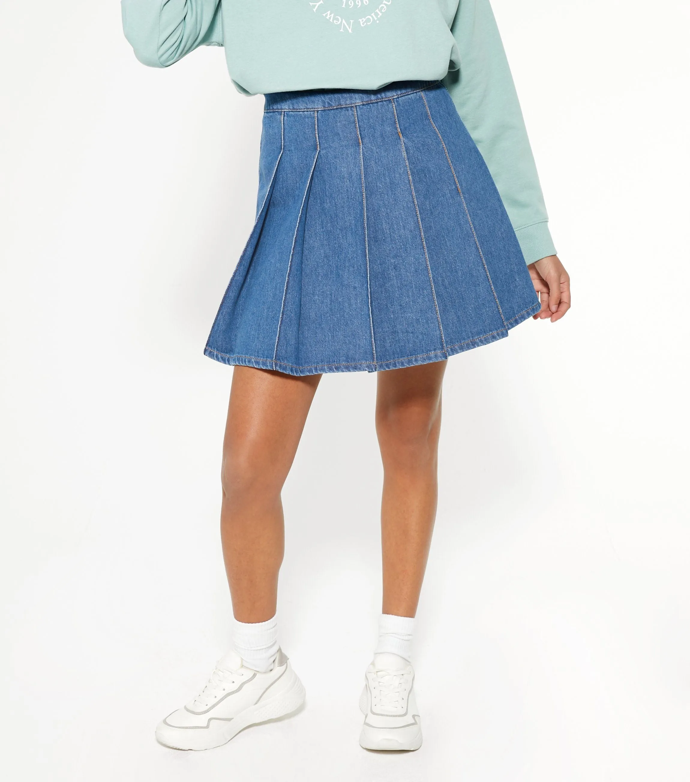 Blue Denim Pleated Tennis Skirt