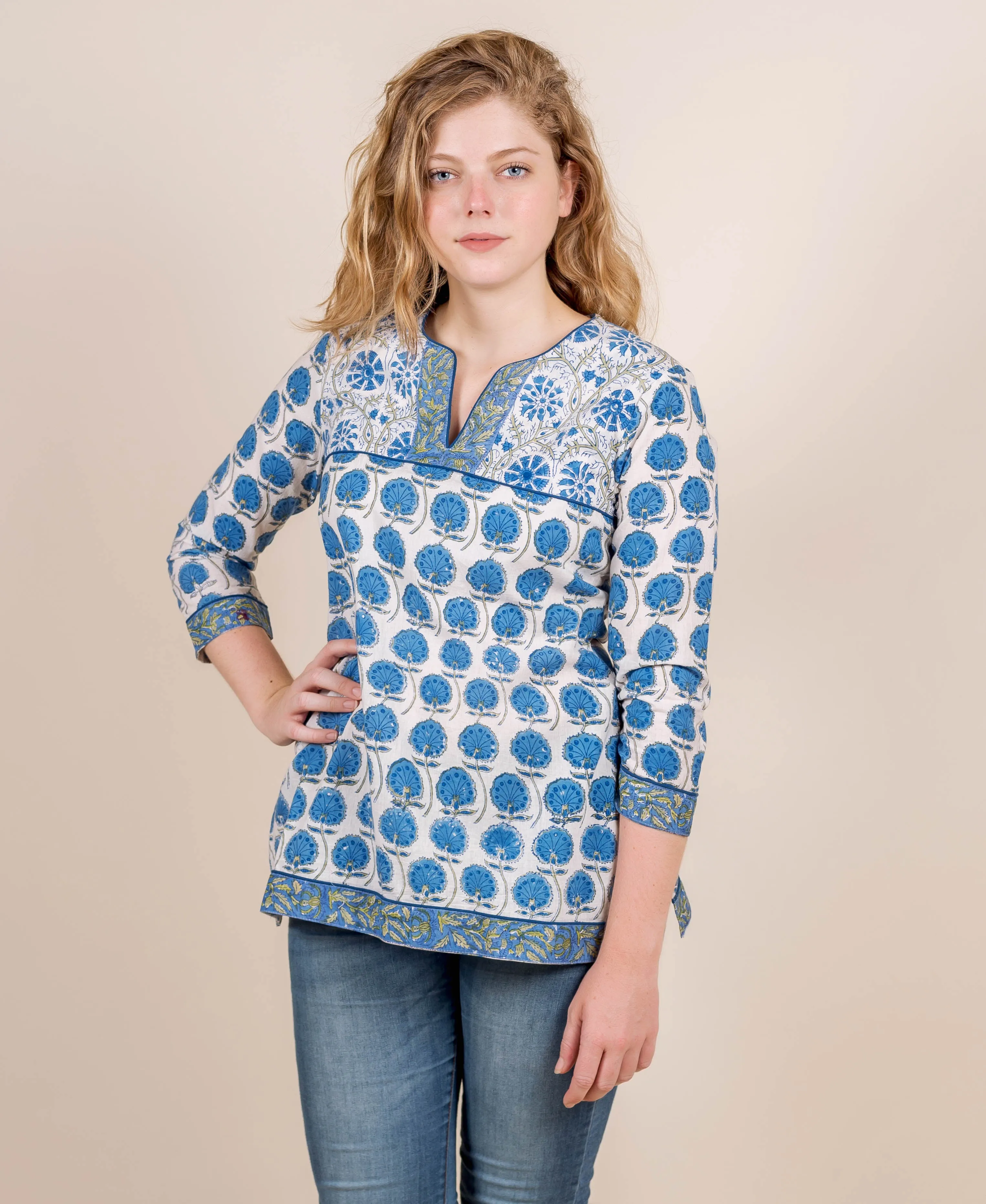 Blue Hand Block Printed Top