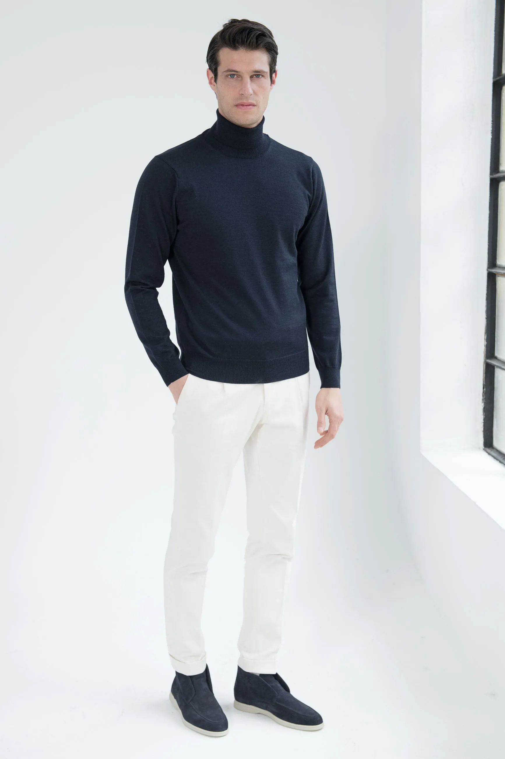 Blue Merino Turtleneck – Made in Italy