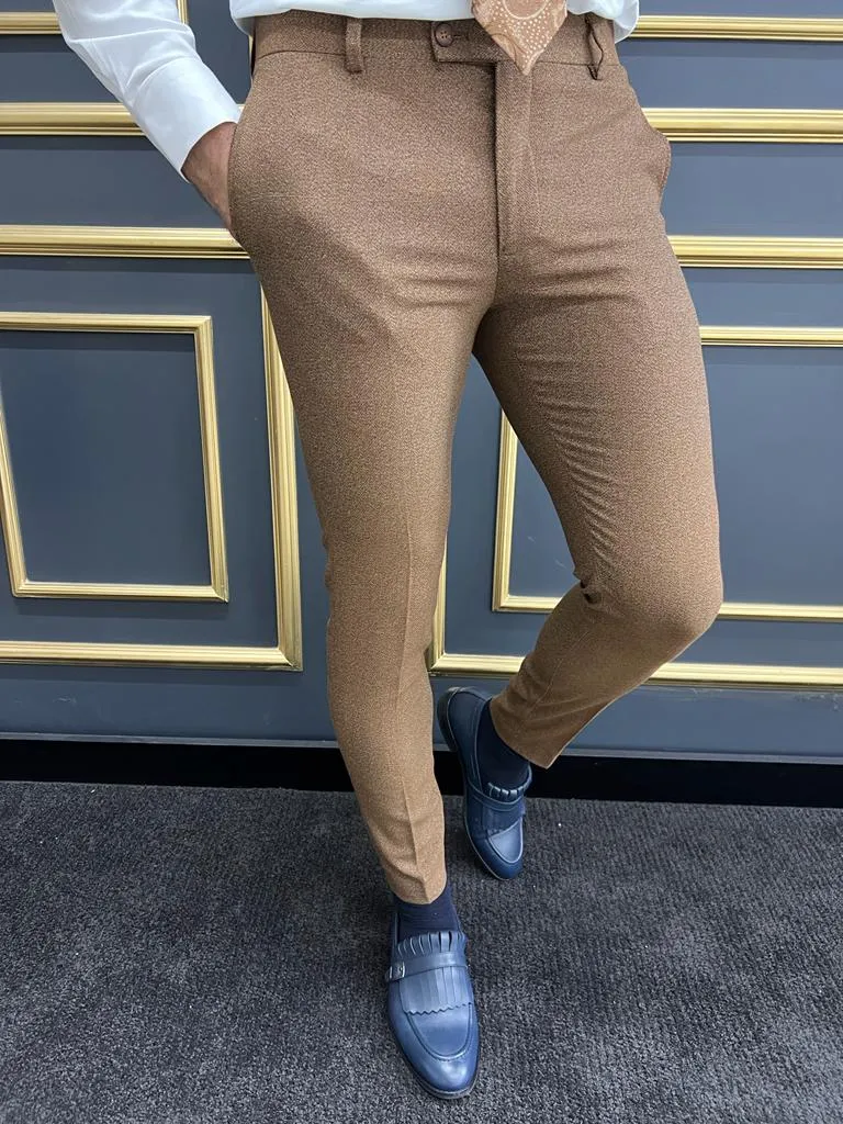 Bojoni Astoria Camel Slim Fit Cotton Pants