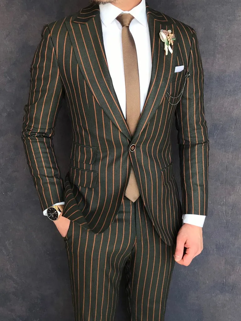 Bojoni Green Striped Slim-Fit Suit 2-Piece