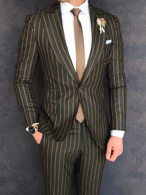 Bojoni Green Striped Slim-Fit Suit 2-Piece