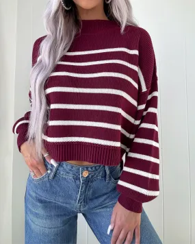 Bordeaux Stripe Mock Neck Sweater