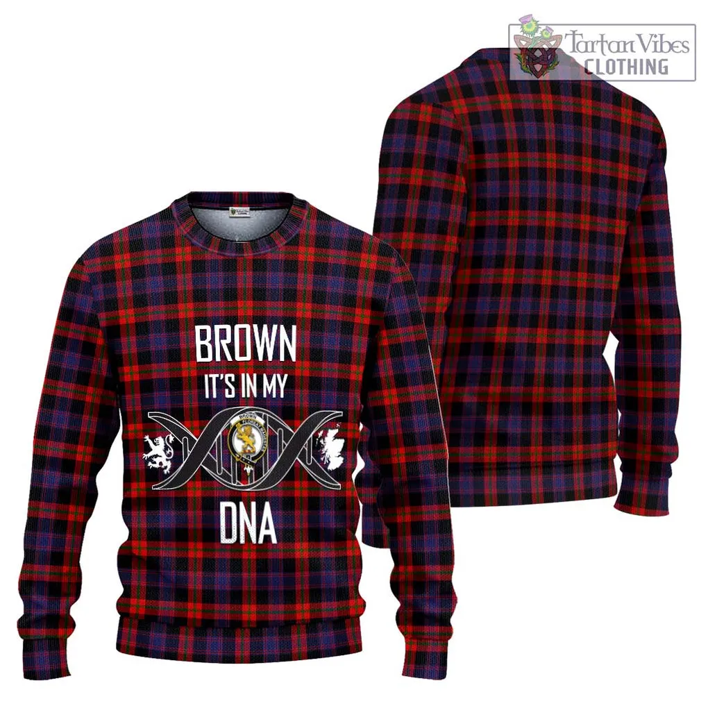 Brown (Broun) Tartan Ugly Sweater with Family Crest DNA In Me Style