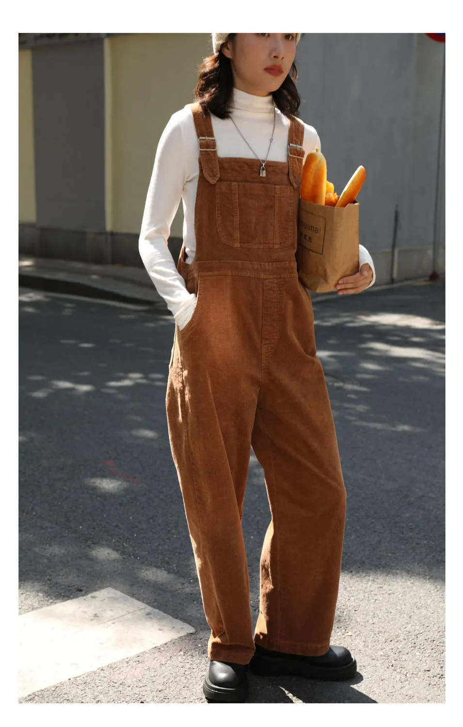 Brown Corduroy Jumpsuits Women Autumn Straight Baggy Loose Casual Wide Leg Trousers Female