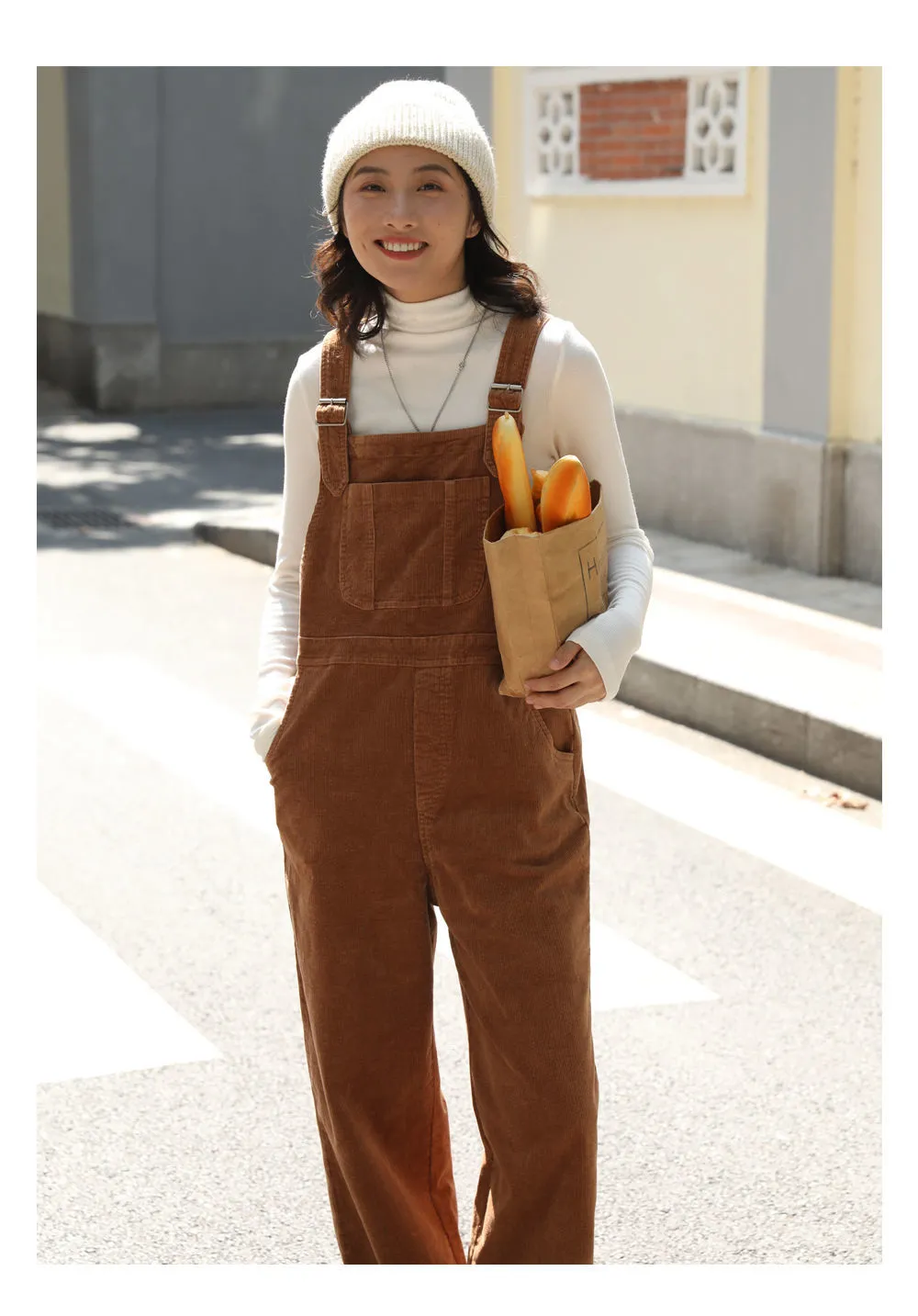 Brown Corduroy Jumpsuits Women Autumn Straight Baggy Loose Casual Wide Leg Trousers Female