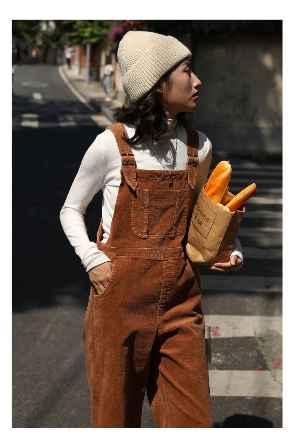 Brown Corduroy Jumpsuits Women Autumn Straight Baggy Loose Casual Wide Leg Trousers Female