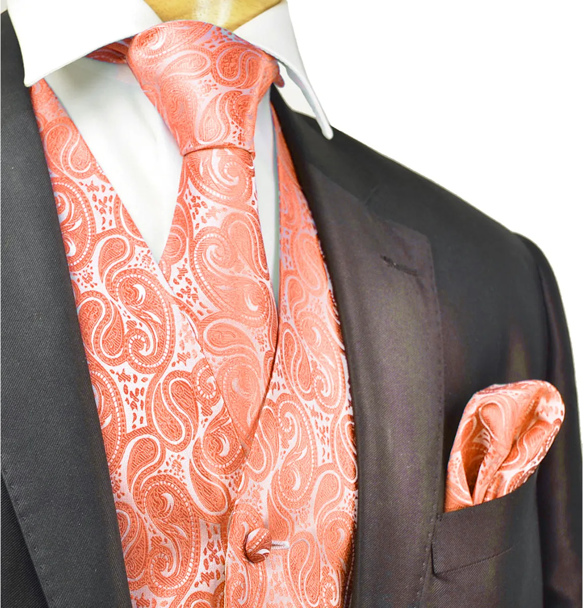 Burnt Orange Paisley Tuxedo Vest Set