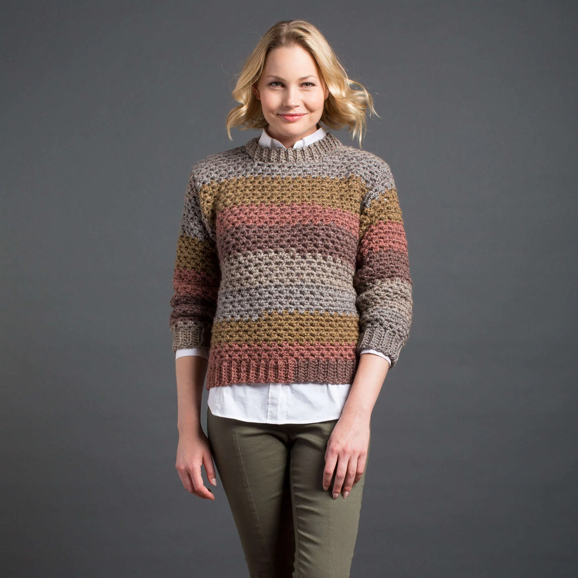 Caron Stepping Stripes Crochet Pullover