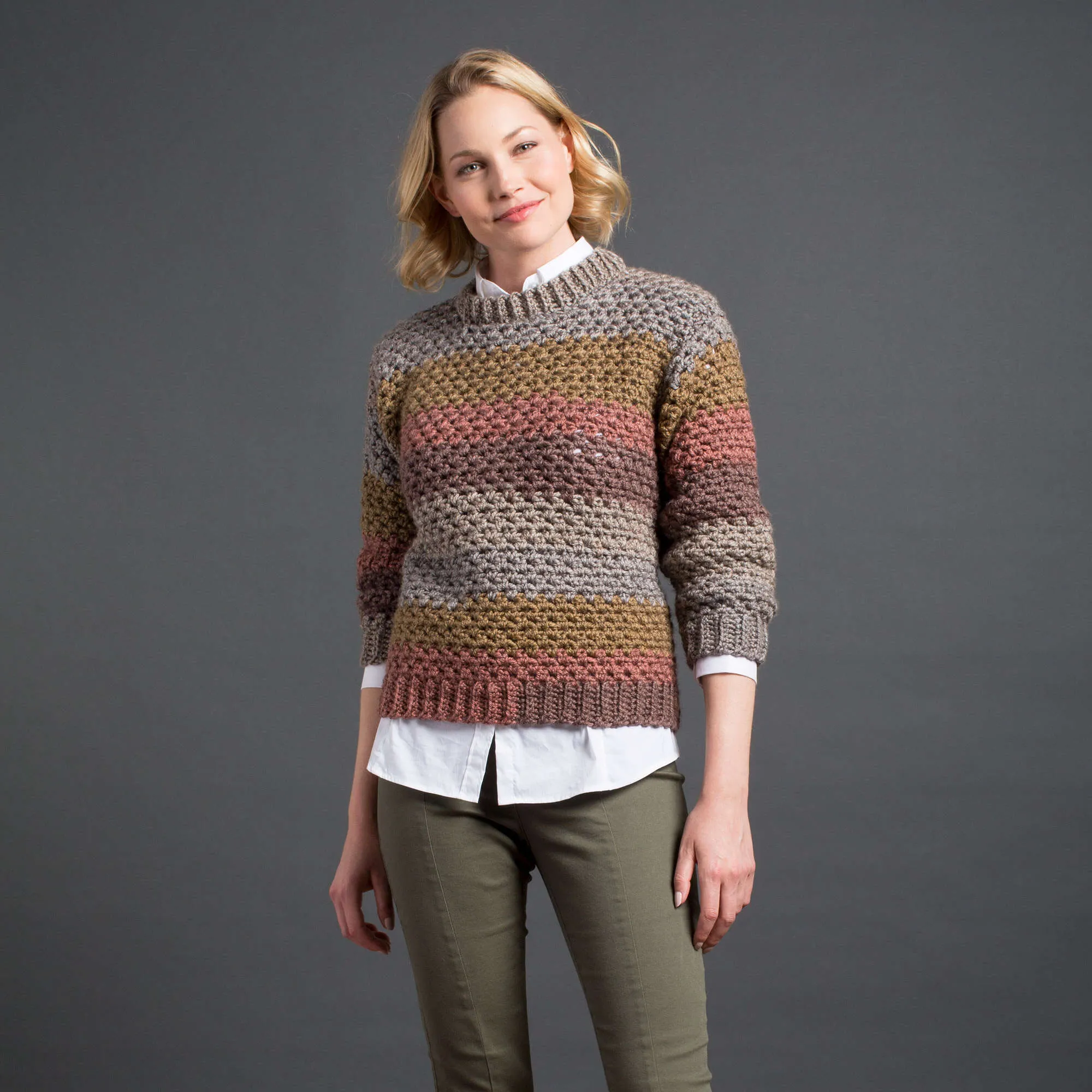 Caron Stepping Stripes Crochet Pullover