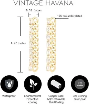 Chain Link Dangle Earrings For Women 18K Gold Plated Cubic Zirconia | 925 Sterling Silver Post | Non Tarnish & Waterproof | Gift For Her