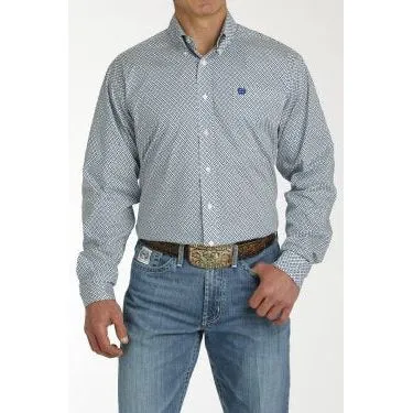 Cinch Men's Geometric Stretch Button-Down Western Shirt - Blue/White