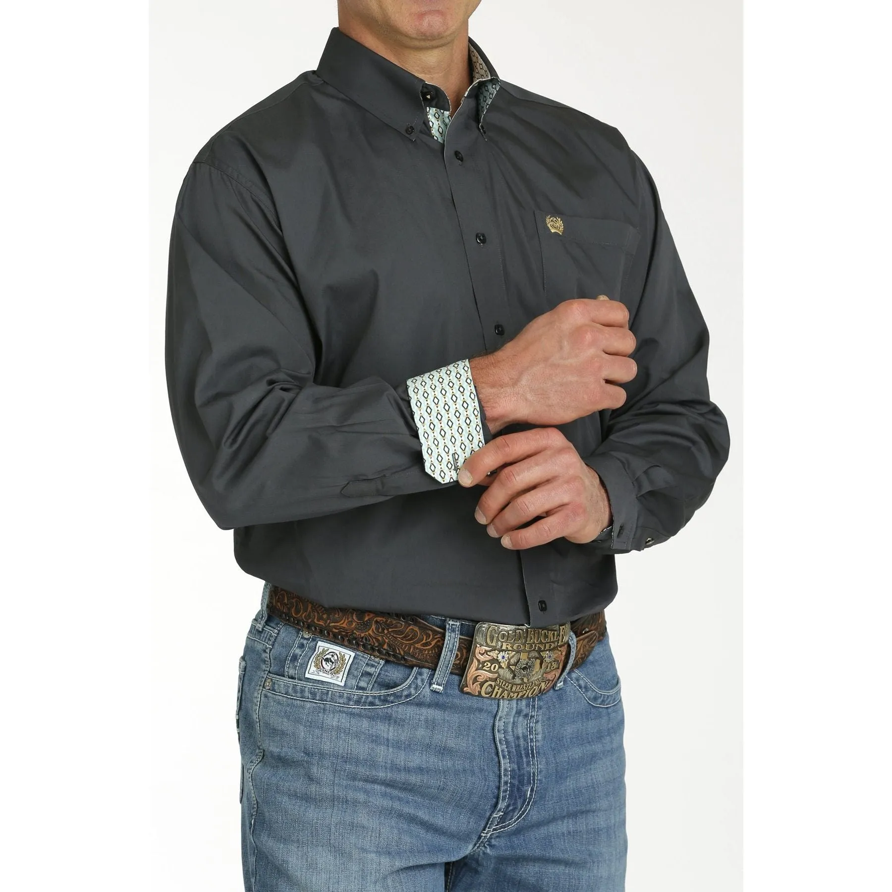 CINCH MEN'S SOLID BUTTON-DOWN WESTERN SHIRT - CHARCOAL