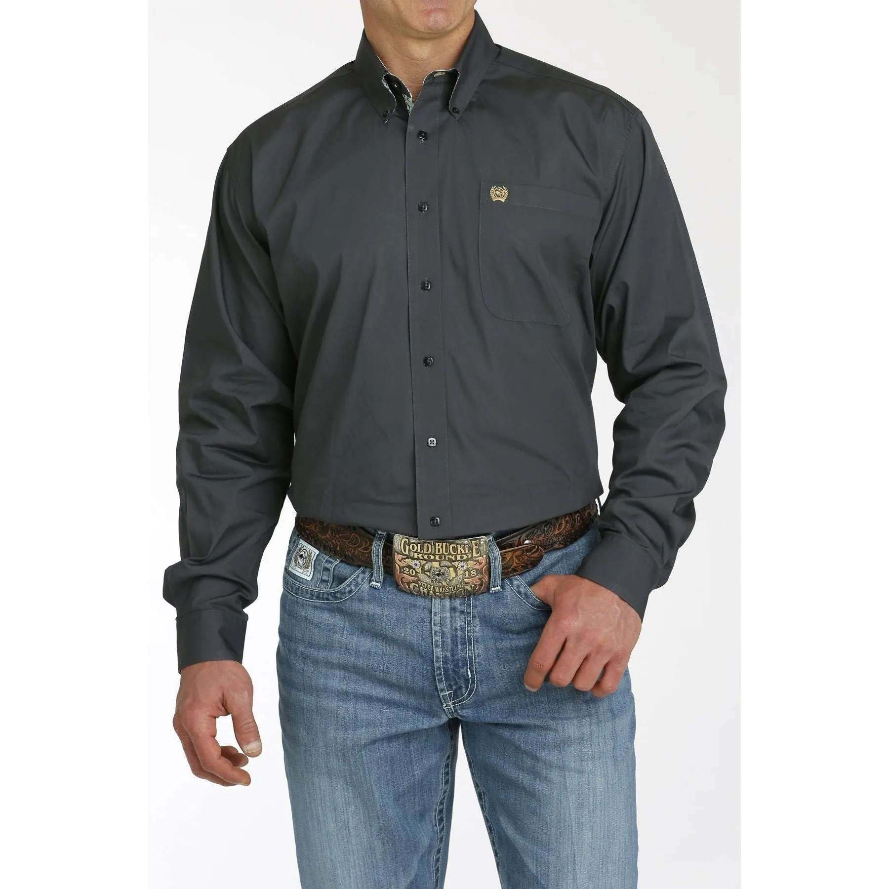 CINCH MEN'S SOLID BUTTON-DOWN WESTERN SHIRT - CHARCOAL