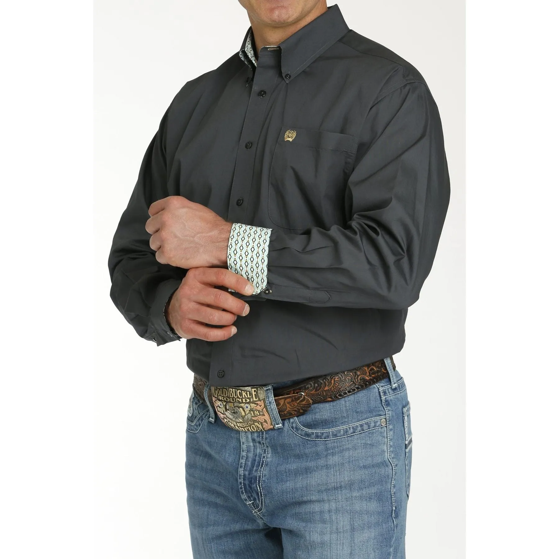 CINCH MEN'S SOLID BUTTON-DOWN WESTERN SHIRT - CHARCOAL